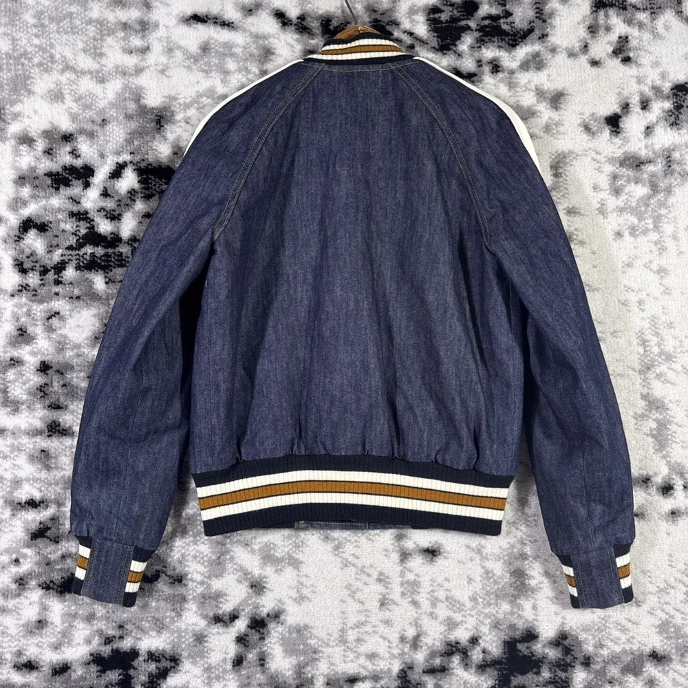 Coach‎ Denim Varsity Jacket Womens Small Dark Wash Blue Embroidered Cutesy Girly